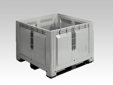 Kunststoff Palettenbox auf 3 Kufen, 120x120x87cm, 900 Liter, grau