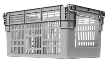 Orderpick-Kisten mit Stapelbügel 60L, 600x400x310 mm, perforiert Hellgrau