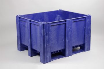 Kunststoff Palettenbox 120x100x76cm 630 Ltr. Auf 3 kufen, blau, Ohne Mittelrim