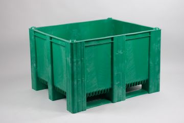 Kunststoff Palettenbox 120x100x76cm 630 Ltr. Auf 3 kufen, grün, Ohne Mittelrim