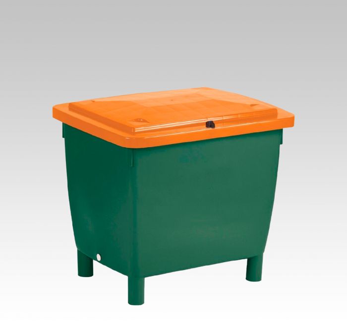 Kunststof zand-zout kist 210 ltr, groen, oranje scharnierdeksel